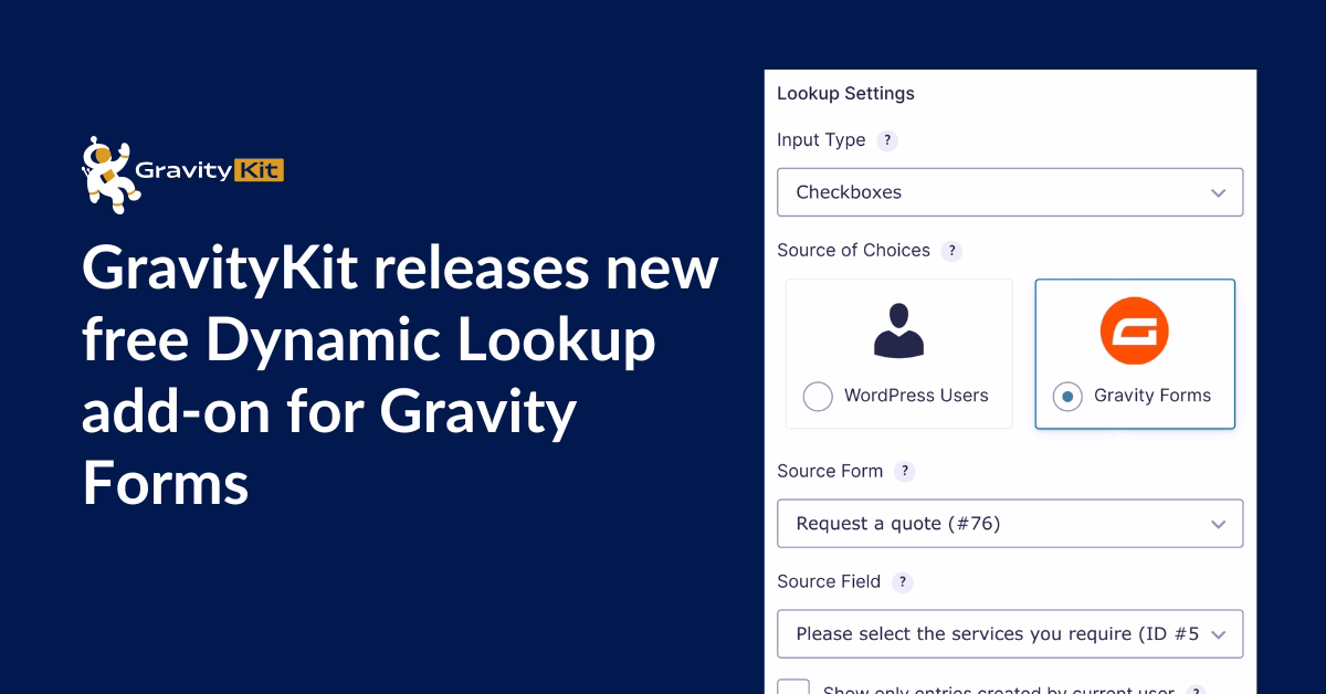 GravityKit release new free dynamic lookup add-on for Gravity Forms