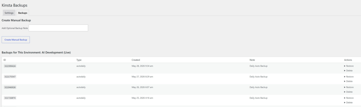 influencewp kinsta backup plugin
